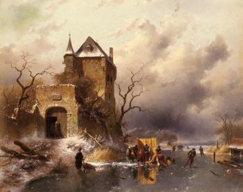 查爾斯 亨利 約瑟夫 雷尅爾特 Skaters on a Frozen Lake by the Ruins of a Castle 查爾斯 亨利 約瑟夫 雷尅爾特 Skaters on a Frozen Lake by the Ruins of a Castle